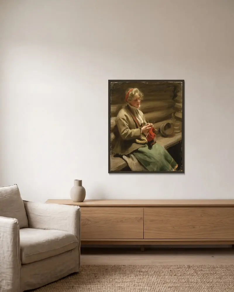 Dalkulla stickar. Kål-Margit av Anders Zorn inramad på en vägg