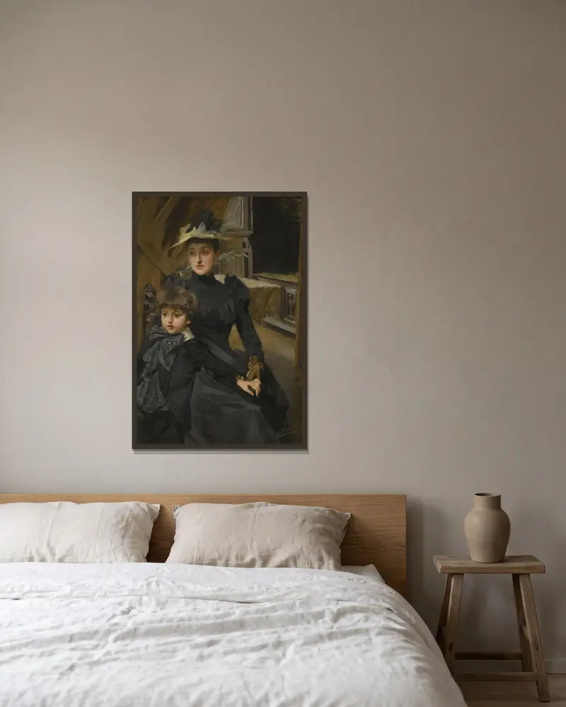 Fru Weguelin Med Son (Mrs Weguelin And Her Son) av Anders Zorn inramad på en vägg