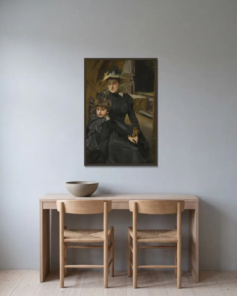 Fru Weguelin Med Son (Mrs Weguelin And Her Son) av Anders Zorn inramad på en vägg