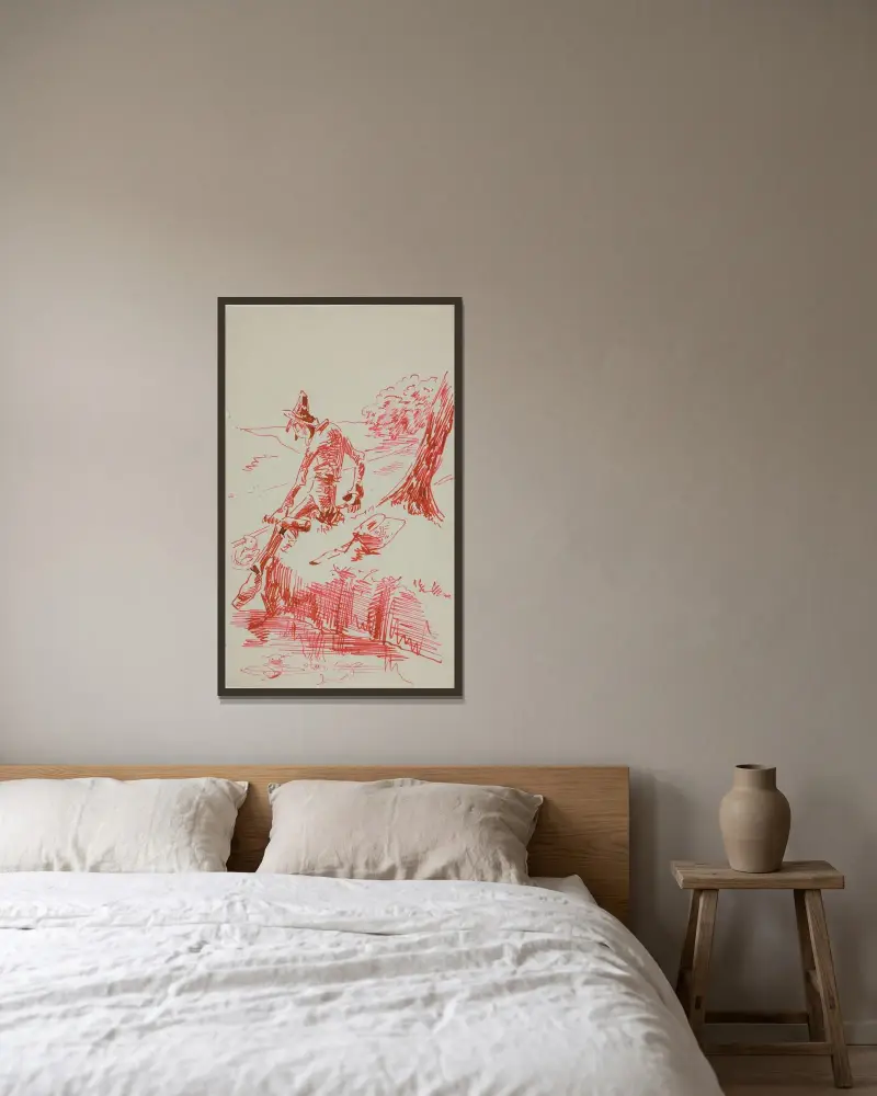 Man som fiskar och håller flaska av Anders Zorn inramad på en vägg