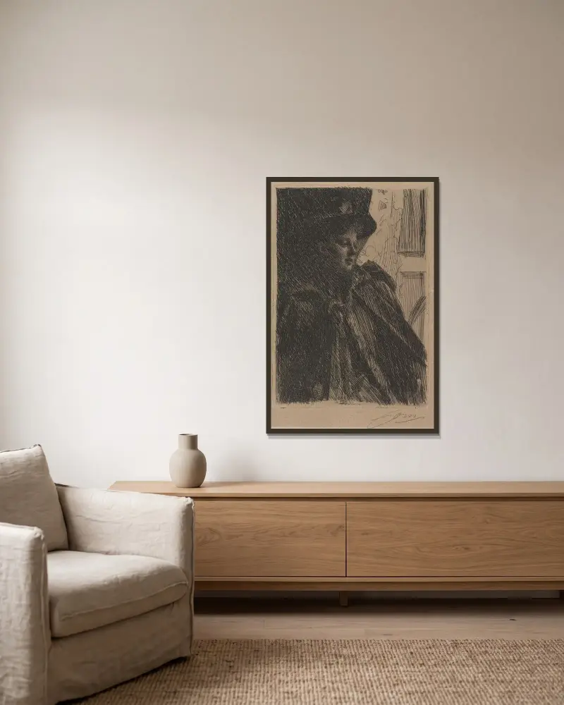 Frau Olga Bratt von Anders Zorn gerahmt an einer Wand