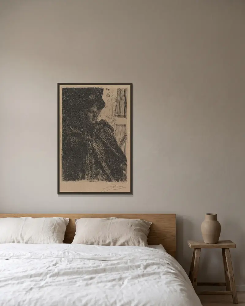 Frau Olga Bratt von Anders Zorn gerahmt an einer Wand