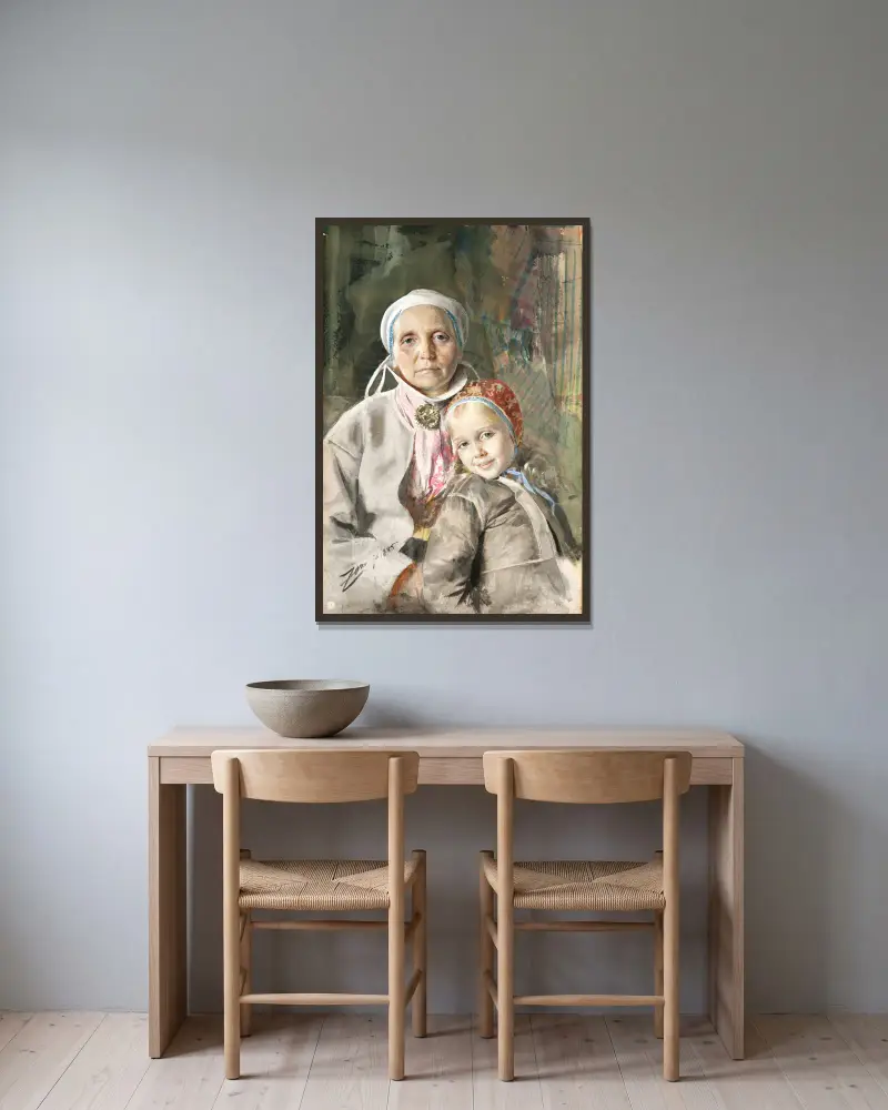 Mona a Karin, Anders Zorn v rámu na stěně