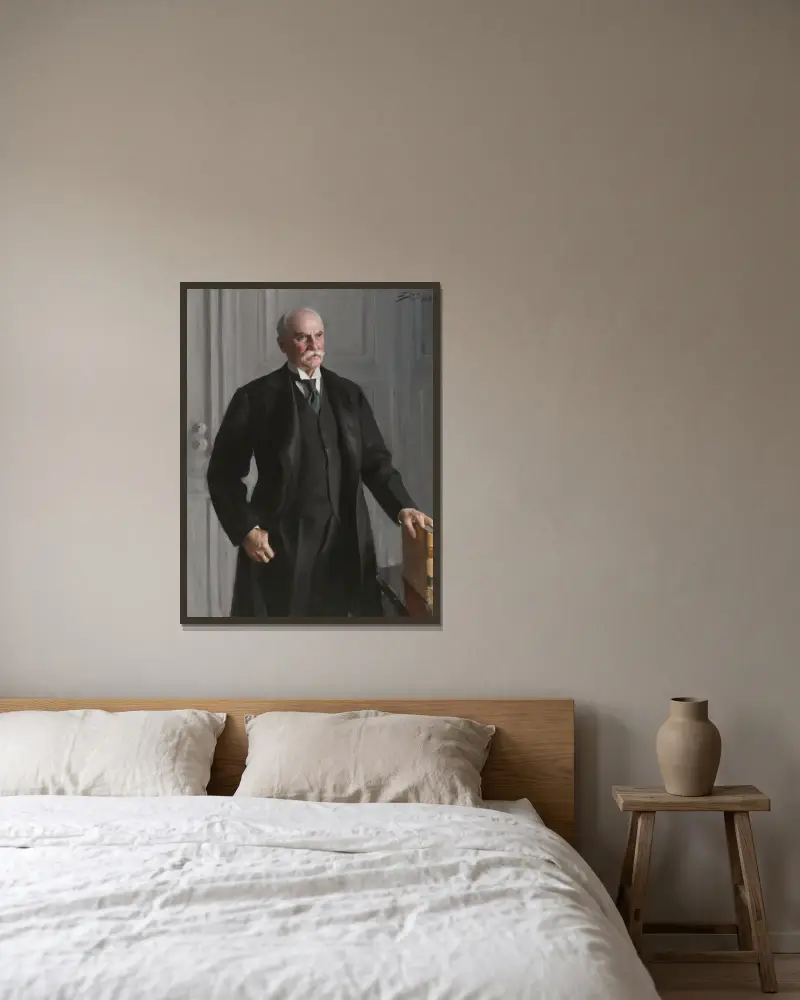 Nelson Wilmarth Aldrich av Anders Zorn inramad på en vägg