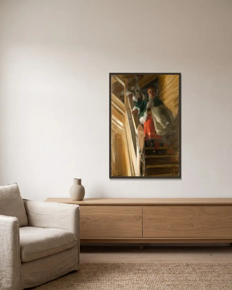Auf der Bodentreppe von Anders Zorn gerahmt an einer Wand