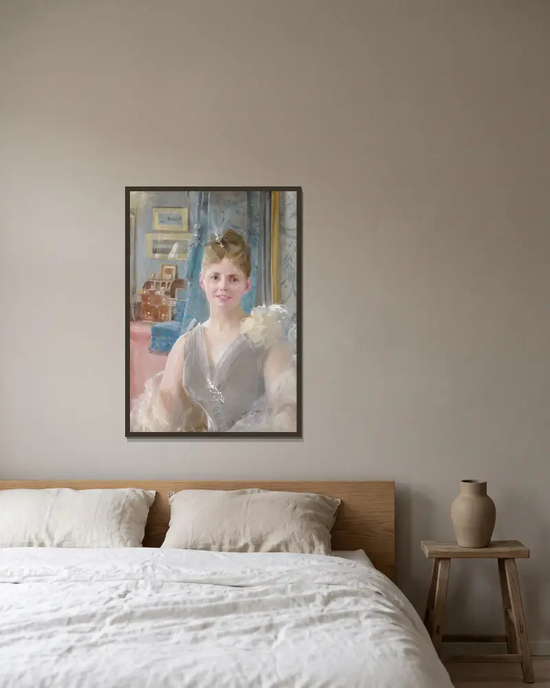Porträt von Edith Palgrave Edward in ihrer Londoner Wohnung von Anders Zorn gerahmt an einer Wand