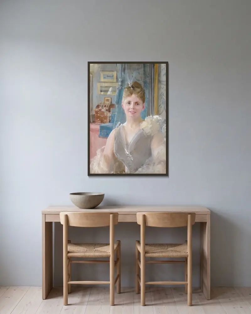 Porträt von Edith Palgrave Edward in ihrer Londoner Wohnung von Anders Zorn gerahmt an einer Wand
