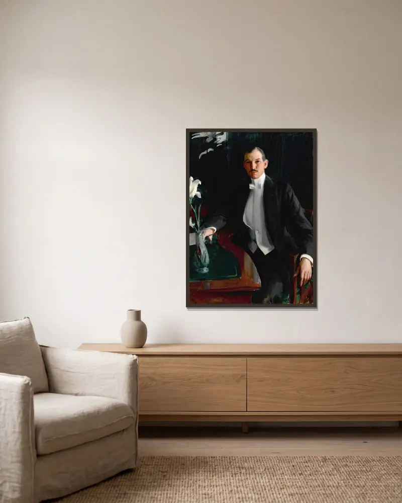 Porträtt av Harald Bildt av Anders Zorn inramad på en vägg