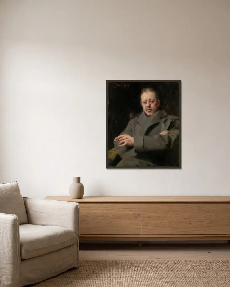 Porträttstudie av en man av Anders Zorn inramad på en vägg