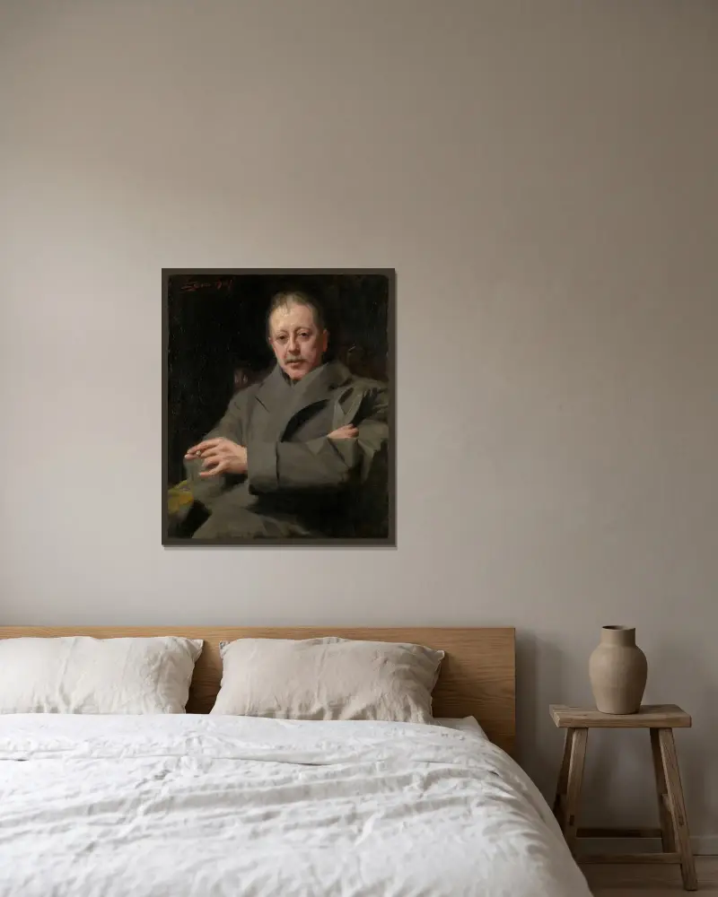 Porträttstudie av en man av Anders Zorn inramad på en vägg