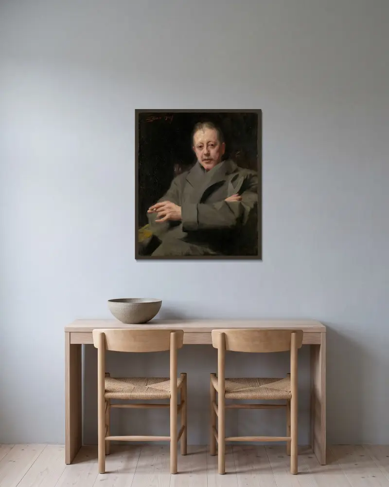 Porträttstudie av en man av Anders Zorn inramad på en vägg
