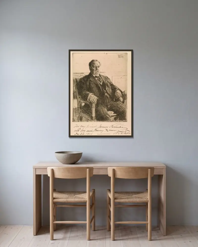 President William Howard Taft av Anders Zorn inramad på en vägg