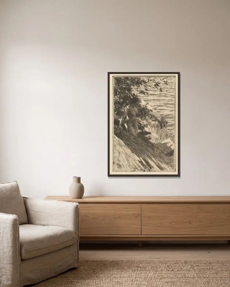 Die große Badende von Anders Zorn gerahmt an einer Wand
