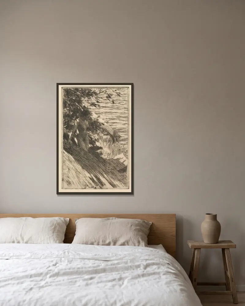 Die große Badende von Anders Zorn gerahmt an einer Wand