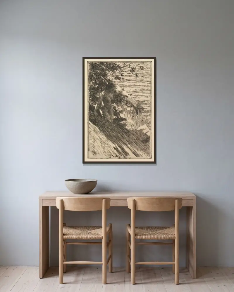 Die große Badende von Anders Zorn gerahmt an einer Wand