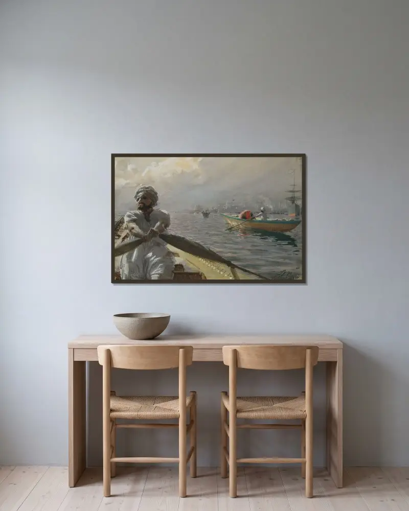 Turkisk båtman i Konstantinopels hamn av Anders Zorn inramad på en vägg