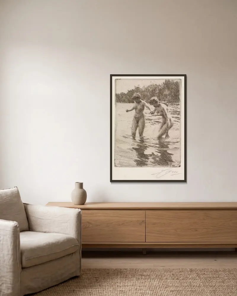 Dvě koupající se ženy, Anders Zorn v rámu na stěně