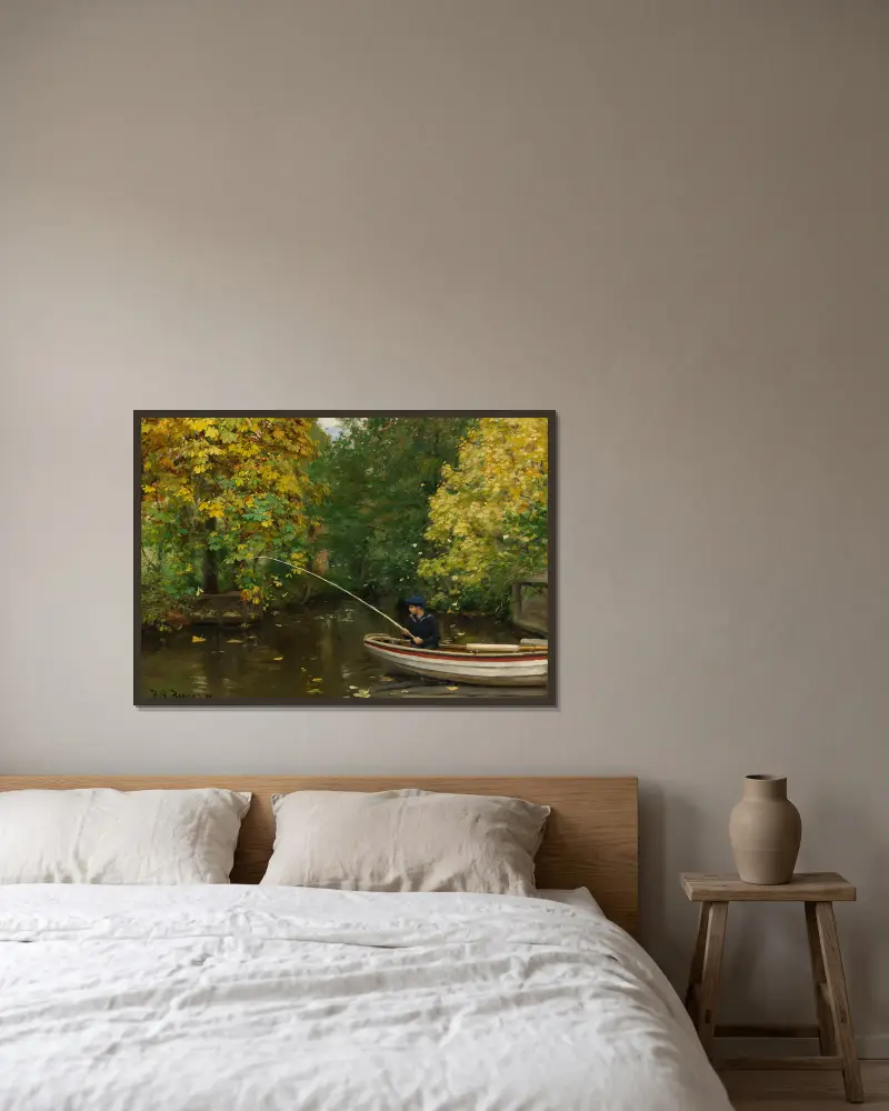 Angelnder Junge von Hans Andersen Brendekilde gerahmt an einer Wand