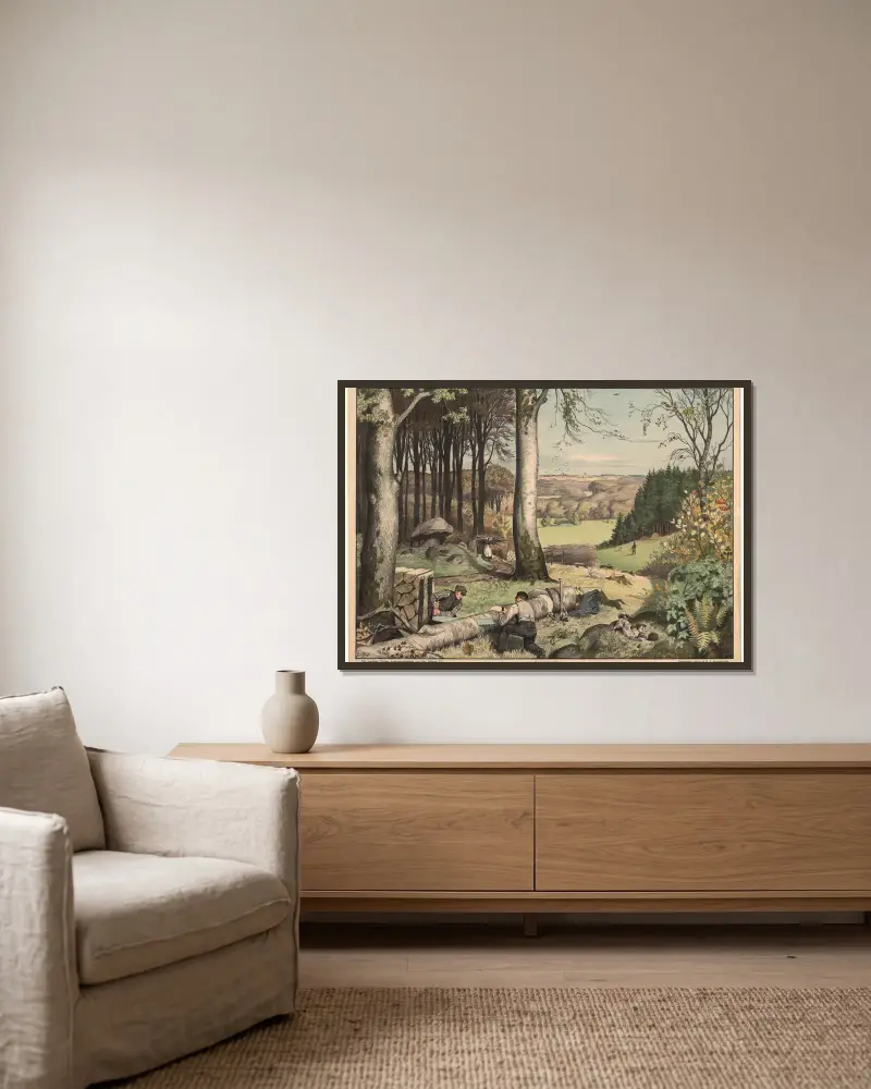Im Wald von Hans Andersen Brendekilde gerahmt an einer Wand