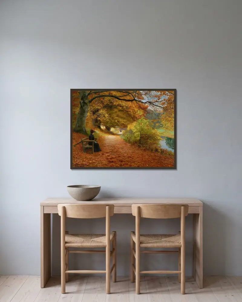 Waldweg im Herbst von Hans Andersen Brendekilde gerahmt an einer Wand