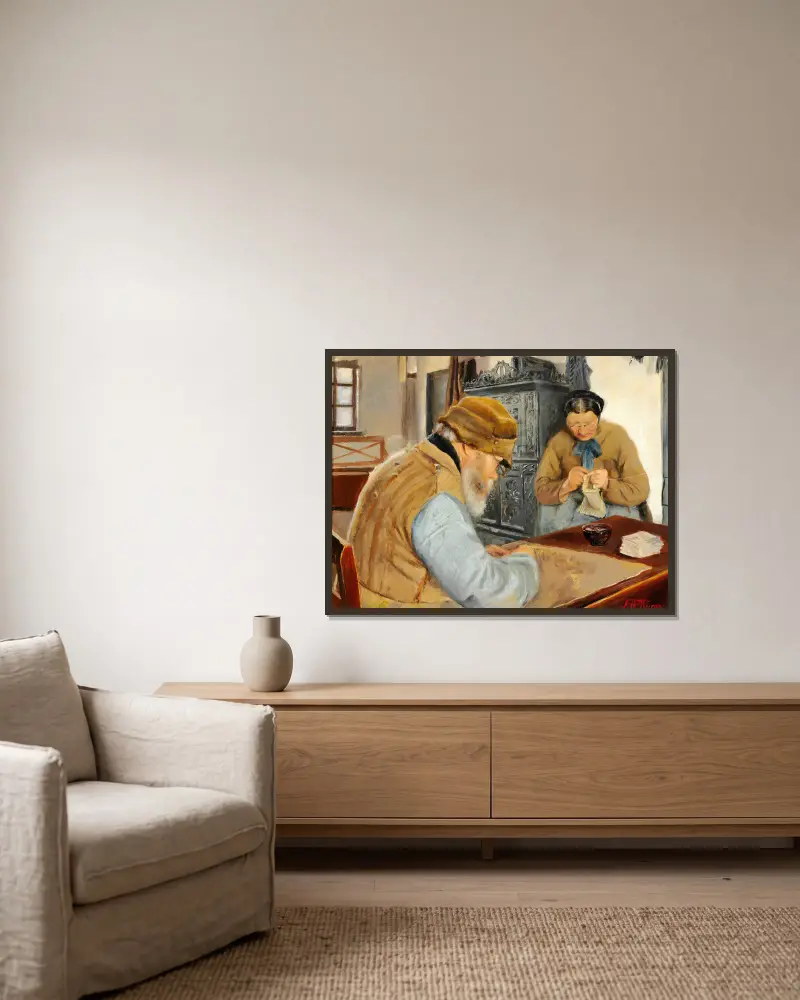Husmandsvolk im Dorf Ring von Laurits Andersen Ring gerahmt an einer Wand