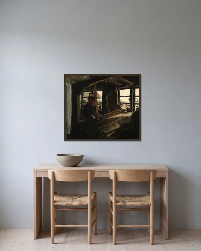 Interiör från Hanehoved Huse, fiskeläge i Melby socken av Laurits Andersen Ring inramad på en vägg