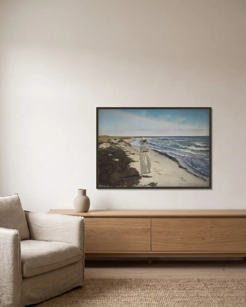 Dame på stranden vid Karrebæksminde, Själland av Laurits Andersen Ring inramad på en vägg