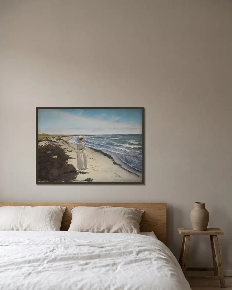 Dame på stranden vid Karrebæksminde, Själland av Laurits Andersen Ring inramad på en vägg