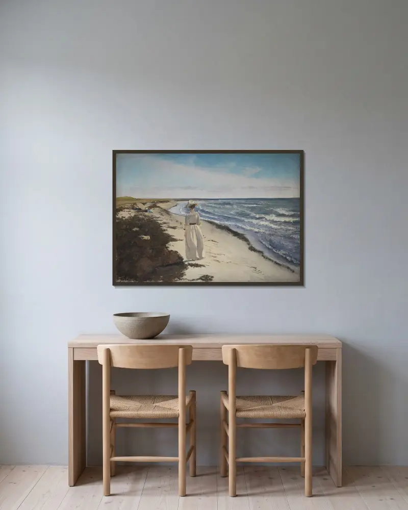Dame på stranden vid Karrebæksminde, Själland av Laurits Andersen Ring inramad på en vägg
