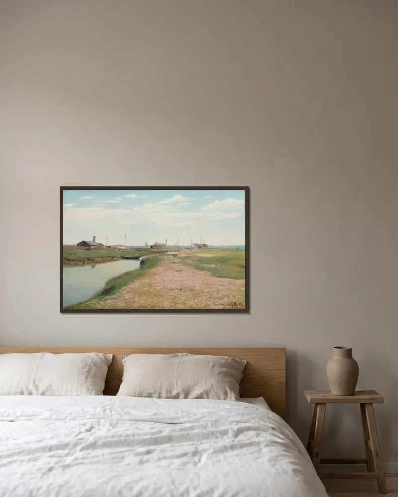 Floden och hamnen vid Frederiksværk av Laurits Andersen Ring inramad på en vägg