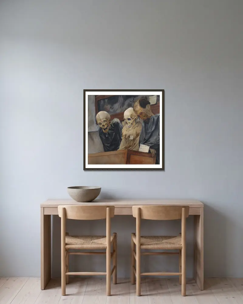 Three Skulls from Convento dei Cappucini at Palermo av Laurits Andersen Ring inramad på en vägg