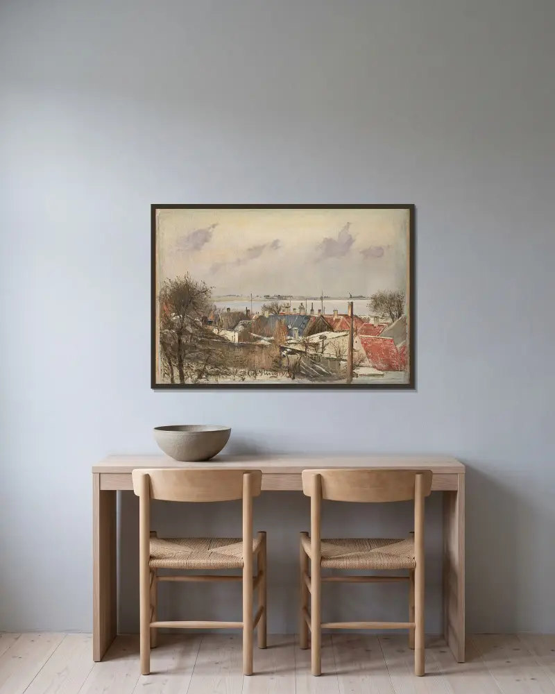 Blick von Roskilde auf den Fjord von Laurits Andersen Ring gerahmt an einer Wand