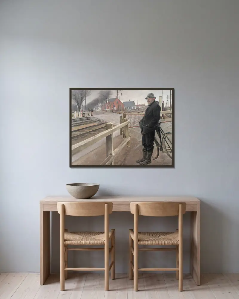 Waiting for the Train. Level Crossing by Roskilde Highway av Laurits Andersen Ring inramad på en vägg