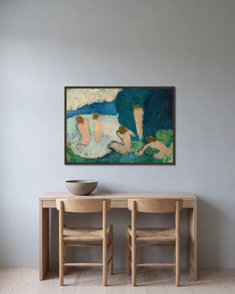Badande kvinnor av André Derain inramad på en vägg