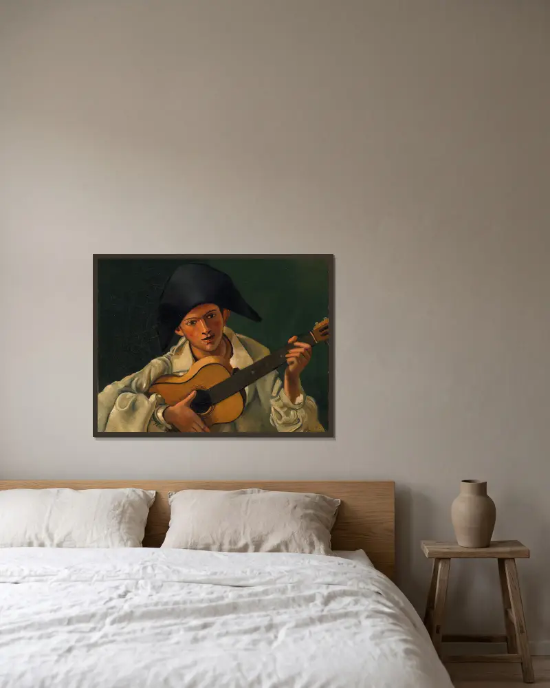Büste eines Harlekins mit Gitarre von André Derain gerahmt an einer Wand