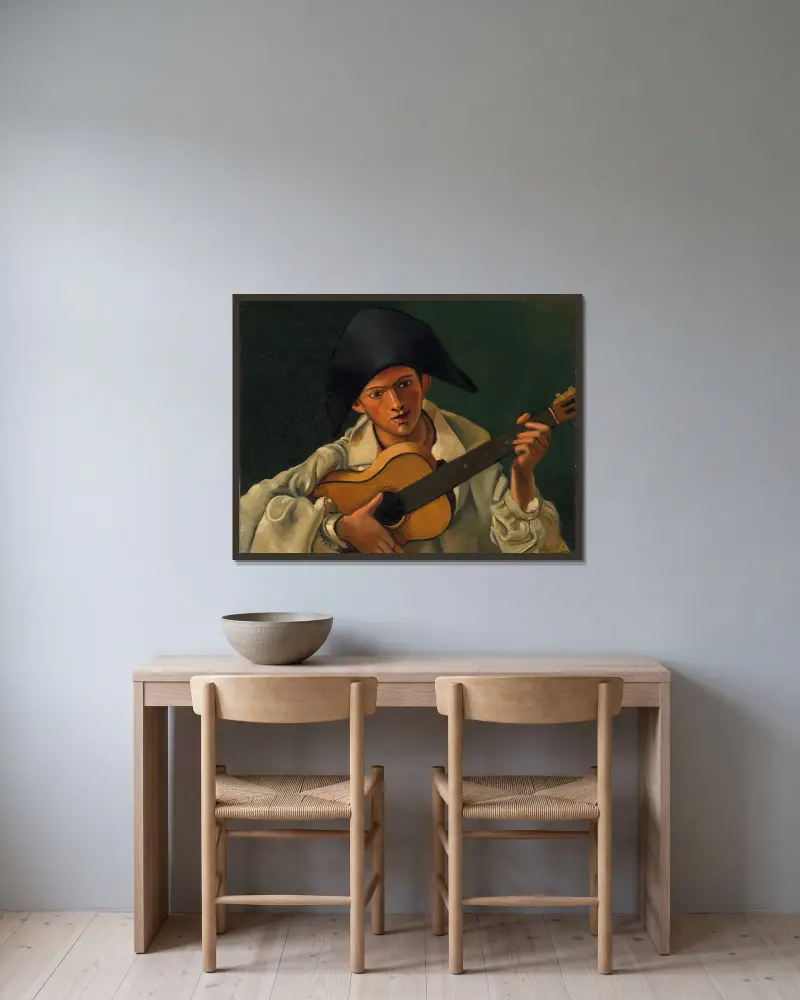 Büste eines Harlekins mit Gitarre von André Derain gerahmt an einer Wand