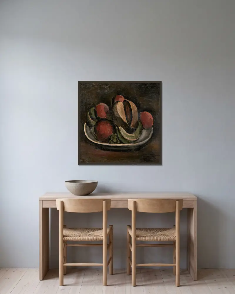 Nature morte aux fruits av André Derain inramad på en vägg