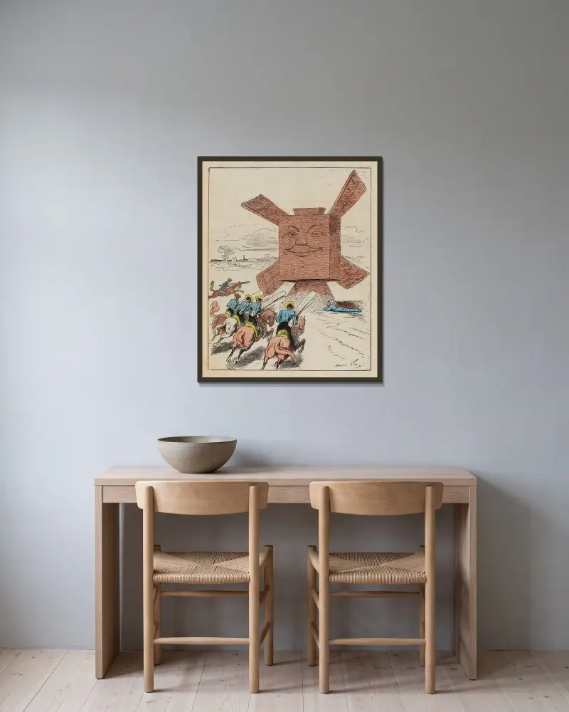 Don Quichottises von André Gill gerahmt an einer Wand