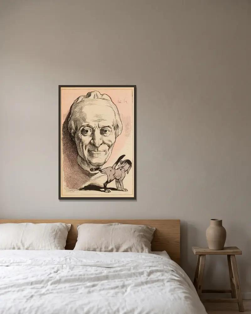 Schläfst du zufrieden, Nonotte von André Gill gerahmt an einer Wand