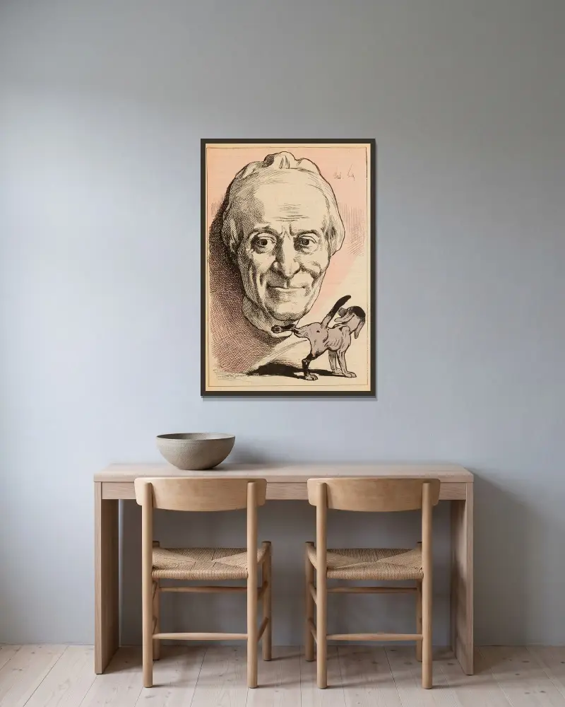 Schläfst du zufrieden, Nonotte von André Gill gerahmt an einer Wand
