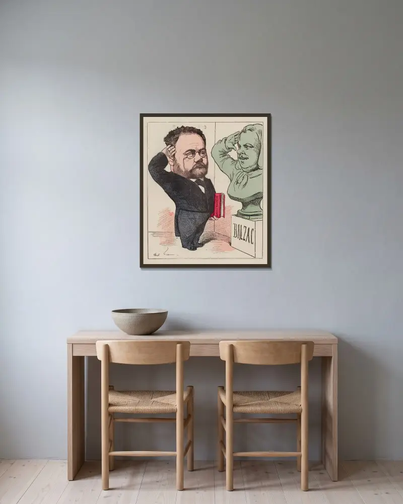 Emile Zola von André Gill gerahmt an einer Wand