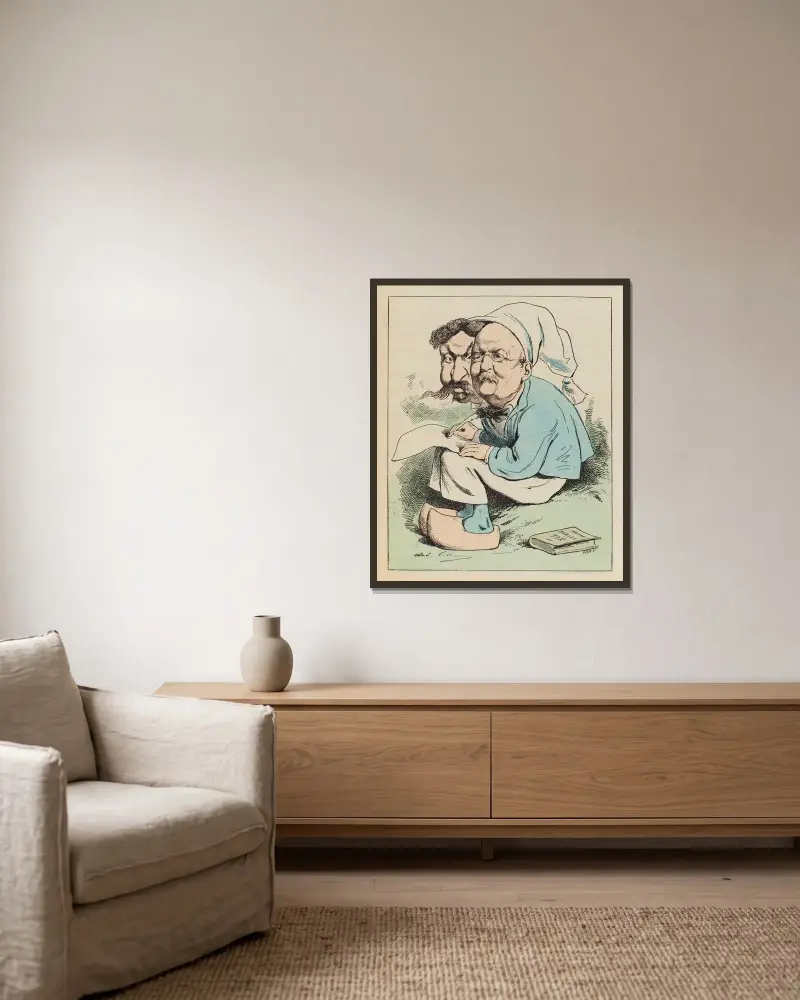 Erckmann-Chatrian von André Gill gerahmt an einer Wand