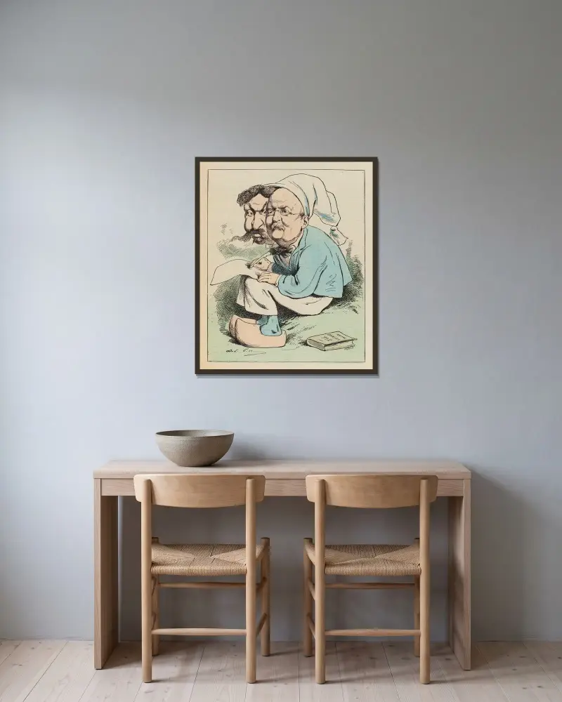 Erckmann-Chatrian von André Gill gerahmt an einer Wand