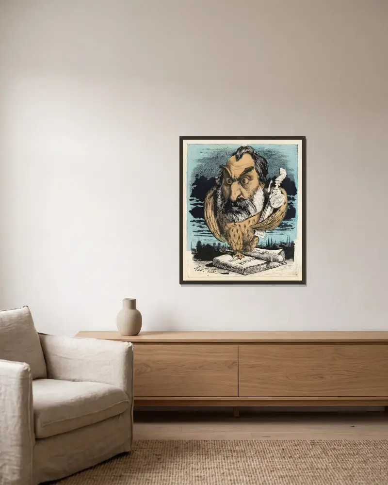 Eugène Pelletan von André Gill gerahmt an einer Wand