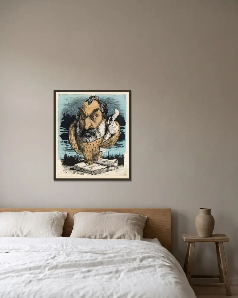Eugène Pelletan von André Gill gerahmt an einer Wand