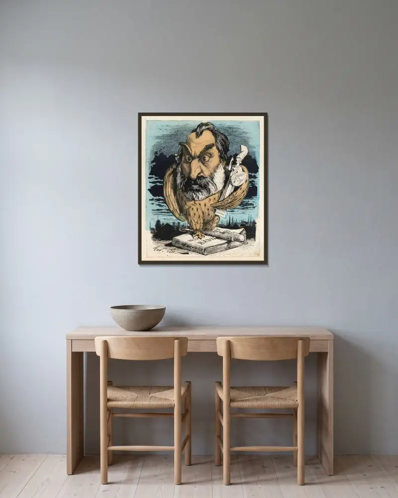 Eugène Pelletan von André Gill gerahmt an einer Wand
