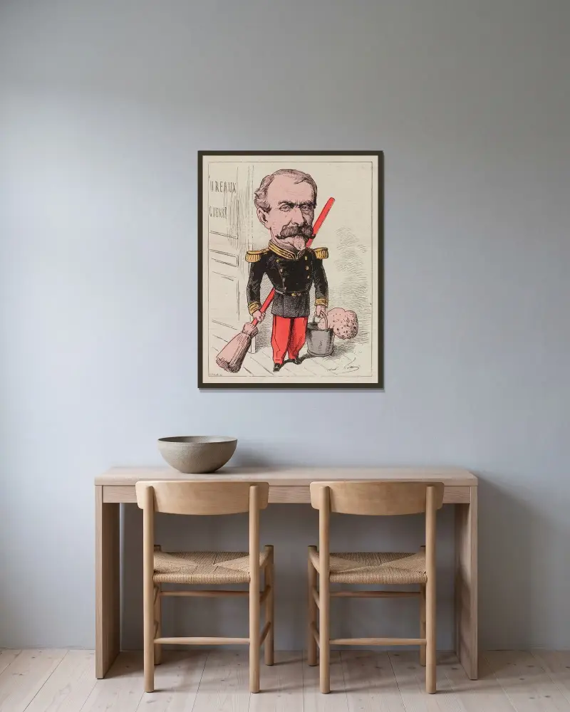 General Farre av André Gill inramad på en vägg