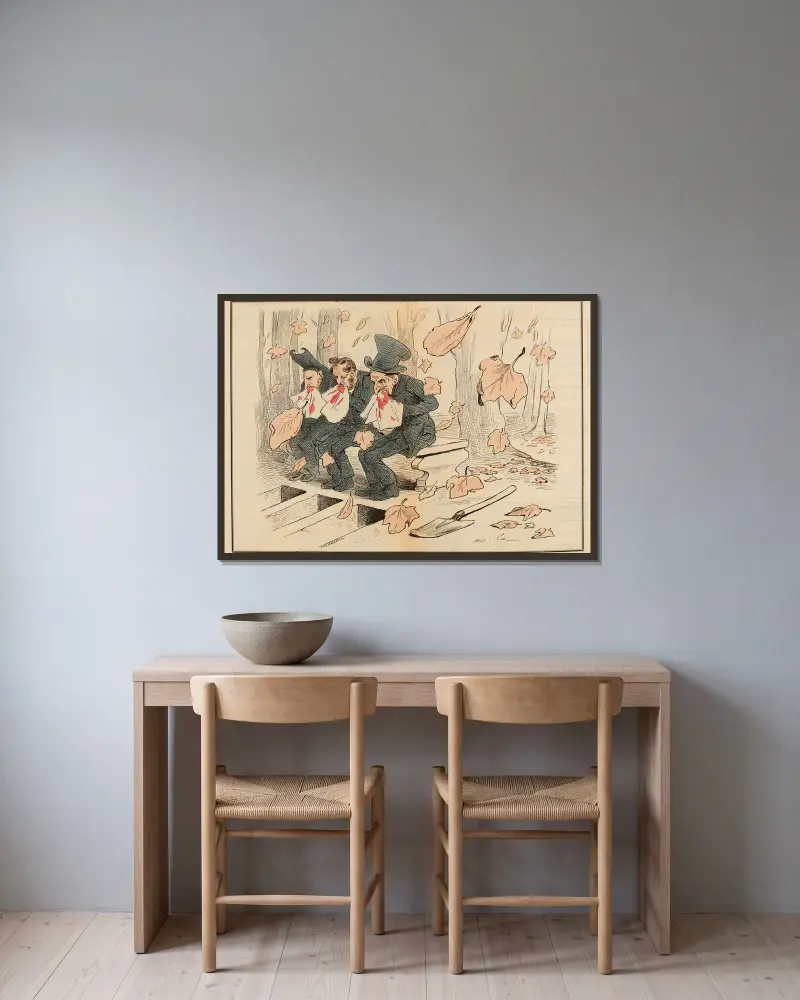 Der Blätterfall von André Gill gerahmt an einer Wand