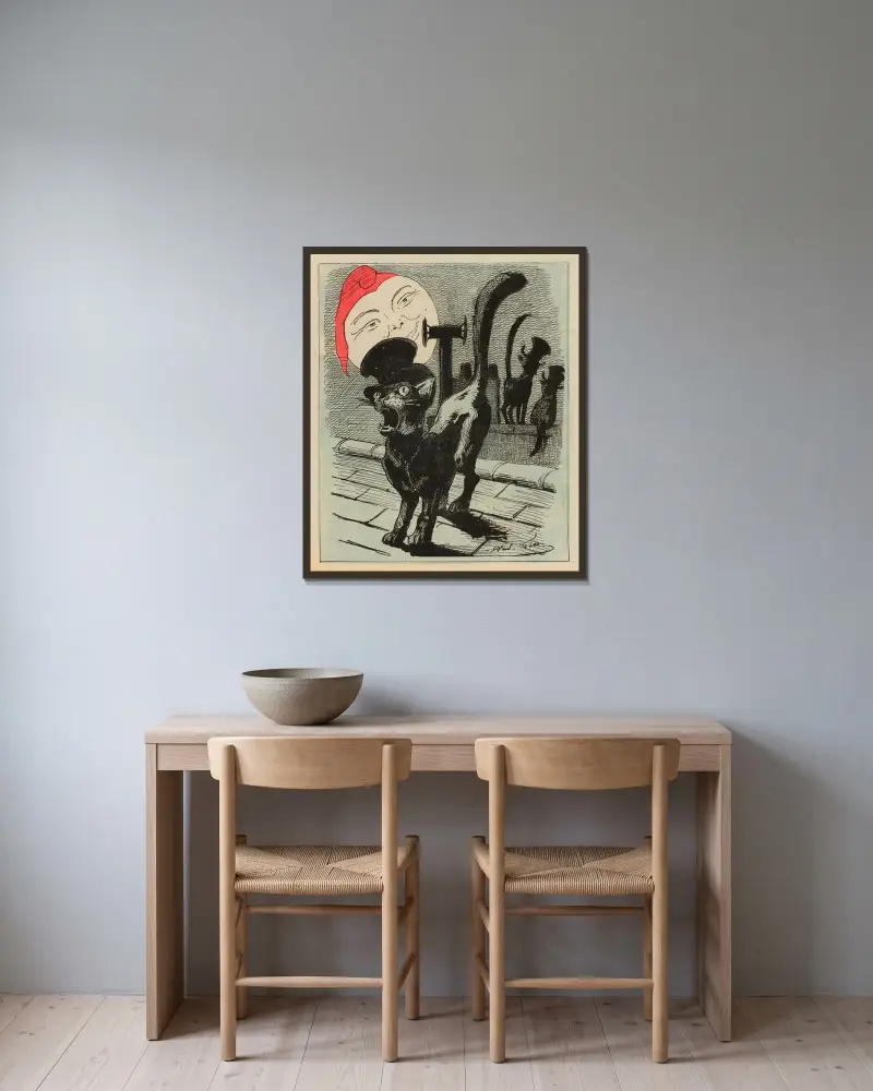 Den röda månen i mitten av augusti, av Gill av André Gill inramad på en vägg