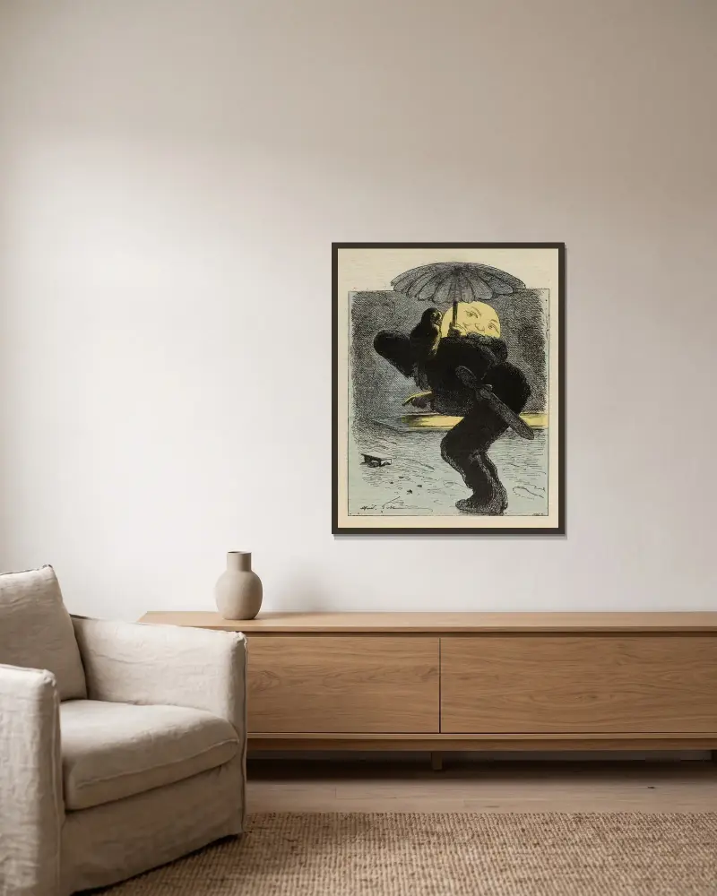 Die Fährte von André Gill gerahmt an einer Wand